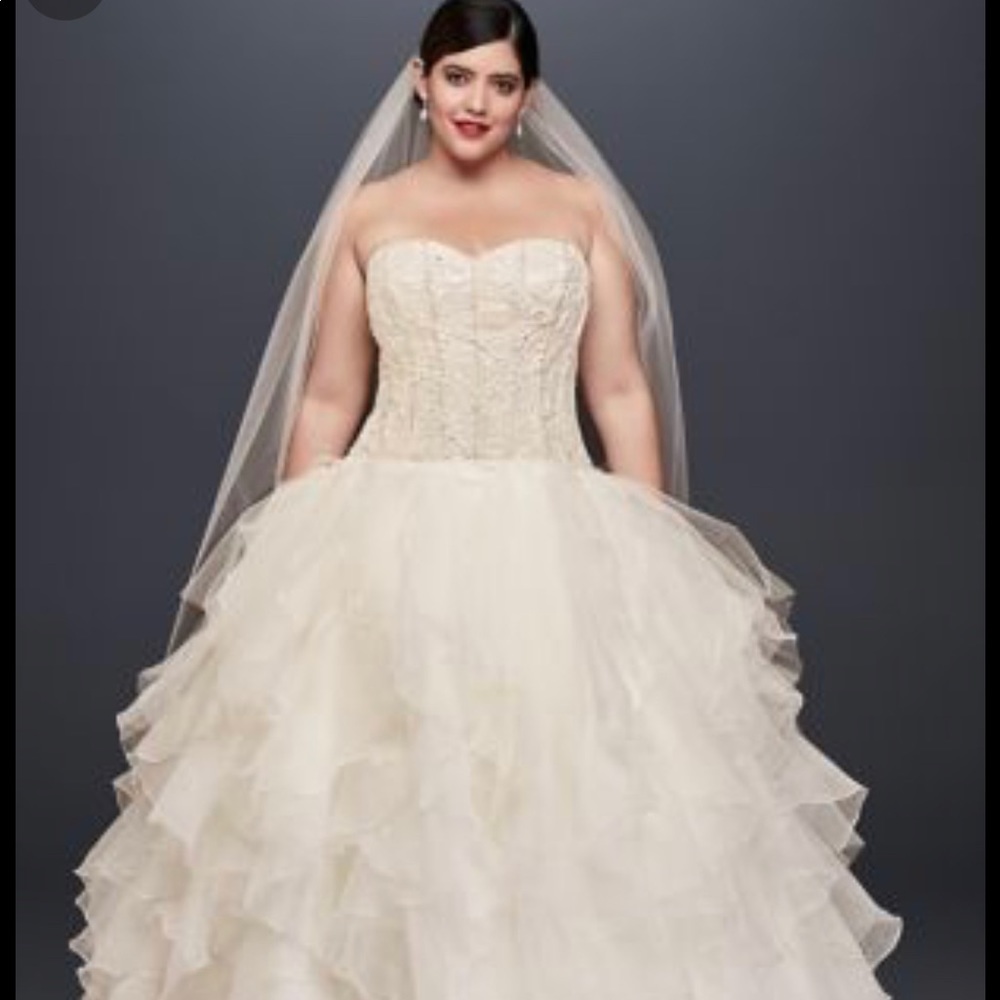 Oleg Cassini Ruffled Skirt Plus Size Wedding Dress